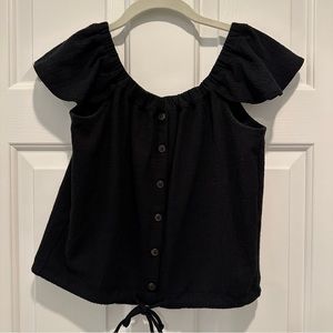 Madewell Blouse Womens Black Off the Shoulder Top Drawstring Hem XS